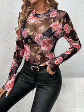 Load image into Gallery viewer, Mesh Floral Mock Neck Long Sleeve Top
