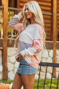 Color Block Exposed Seam Long Sleeve Shirt