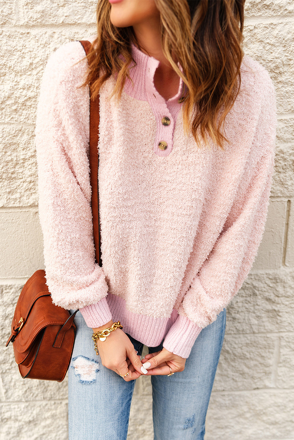 Button Detail Mock Neck Sweater