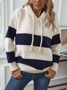 Drawstring Contrast Stripe Hoodie