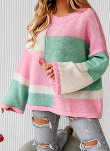 Color Block Round Neck Sweater