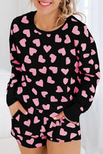 Load image into Gallery viewer, Heart Print Long Sleeve Top and Shorts Lounge Set
