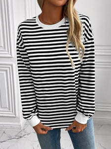 Striped Round Neck Long Sleeve Shirt