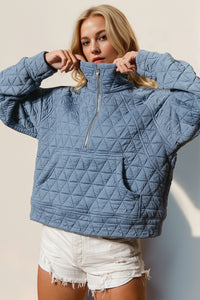 Half Zip Up Quilted Sweatshirt