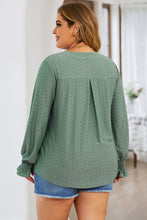 Load image into Gallery viewer, Curvy Eyelet Notched Flounce Sleeve Blouse
