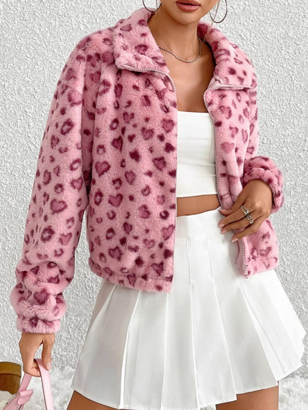 Leopard Zip Up Furry Jacket