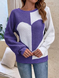 Contrast Heart Sweater