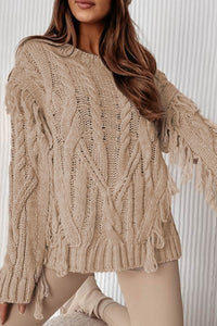 Cable Knit Fringe Sweater