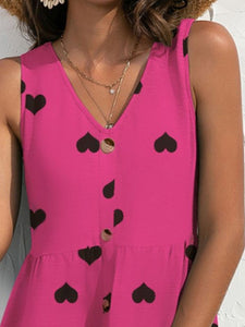 Heart Design V-Neck Sleeveless Dress