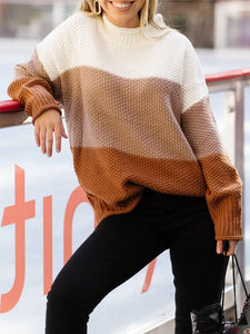 Color Block Mock Neck Sweater