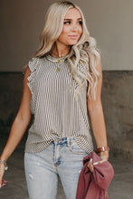 Load image into Gallery viewer, Gray Ruffled Striped Tank Top
