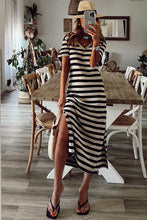 Load image into Gallery viewer, Striped Print V Neck Maxi Dress with Side Splits
