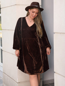 Curvy V-Neck Balloon Sleeves Dress