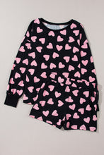 Load image into Gallery viewer, Heart Print Long Sleeve Top and Shorts Lounge Set
