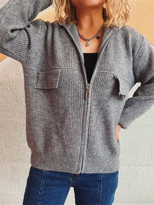 Zip Up Collared Neck Cardigan