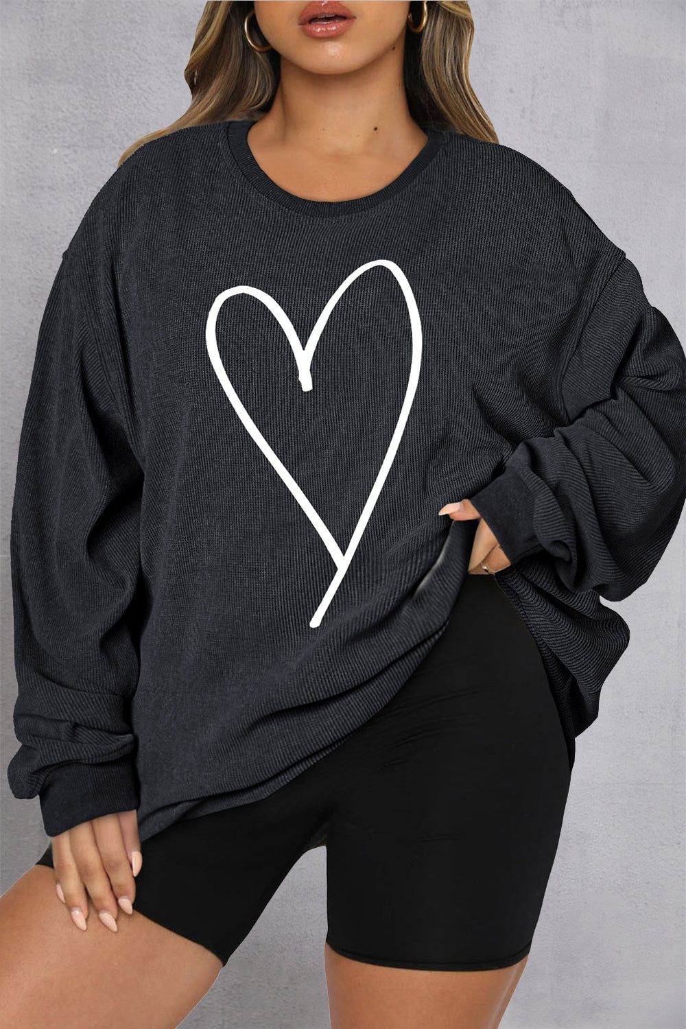 Curvy Heart Ribbed Sweatshirt