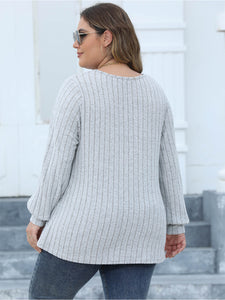 Curvy Ribbed V-Neck Long Sleeve Top