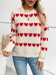 Heart Print Dropped Shoulder Sweater