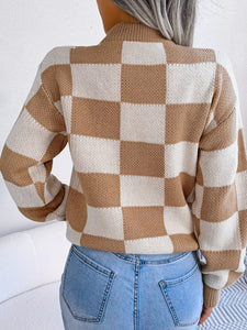 Checkered Mock Neck Sweater