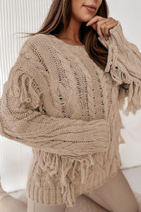 Cable Knit Fringe Sweater