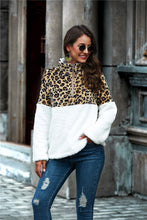 Load image into Gallery viewer, Leopard Color Block Half-Zip Collar Teddy Sweatshirt
