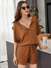 Load image into Gallery viewer, Waffle-Knit Dropped Shoulder Top and Shorts Set
