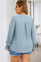 Load image into Gallery viewer, Curvy Eyelet Notched Flounce Sleeve Blouse
