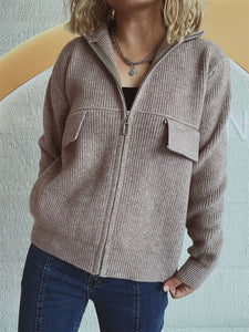 Zip Up Collared Neck Cardigan