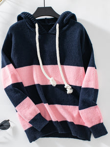 Drawstring Contrast Stripe Hoodie