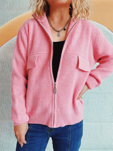 Zip Up Collared Neck Cardigan