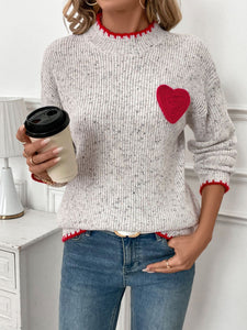 Perfee Contrast Heart Sweater