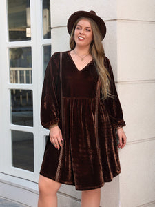 Curvy V-Neck Balloon Sleeves Dress