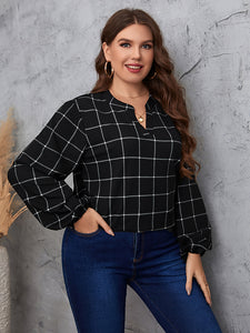 Curvy Notched Neck Long Sleeve Blouse