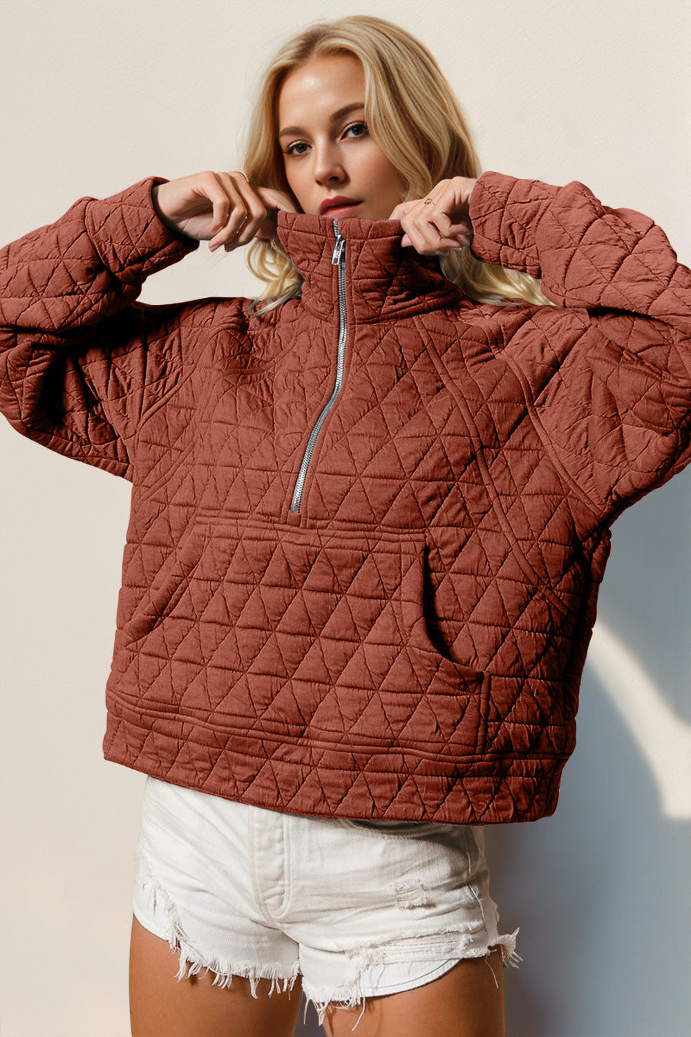 Half Zip Up Quilted Sweatshirt