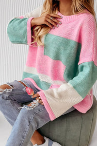 Color Block Round Neck Sweater