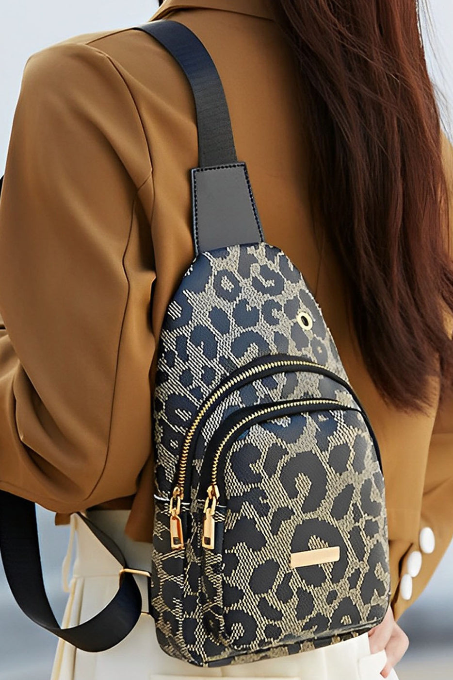 Pu Leopard Print Double Zipper Bag