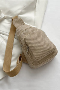 Double Zip Pocket Corduroy Shoulder Bag