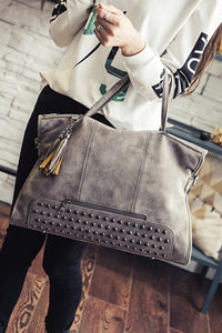Gray Vintage Studded Handbag