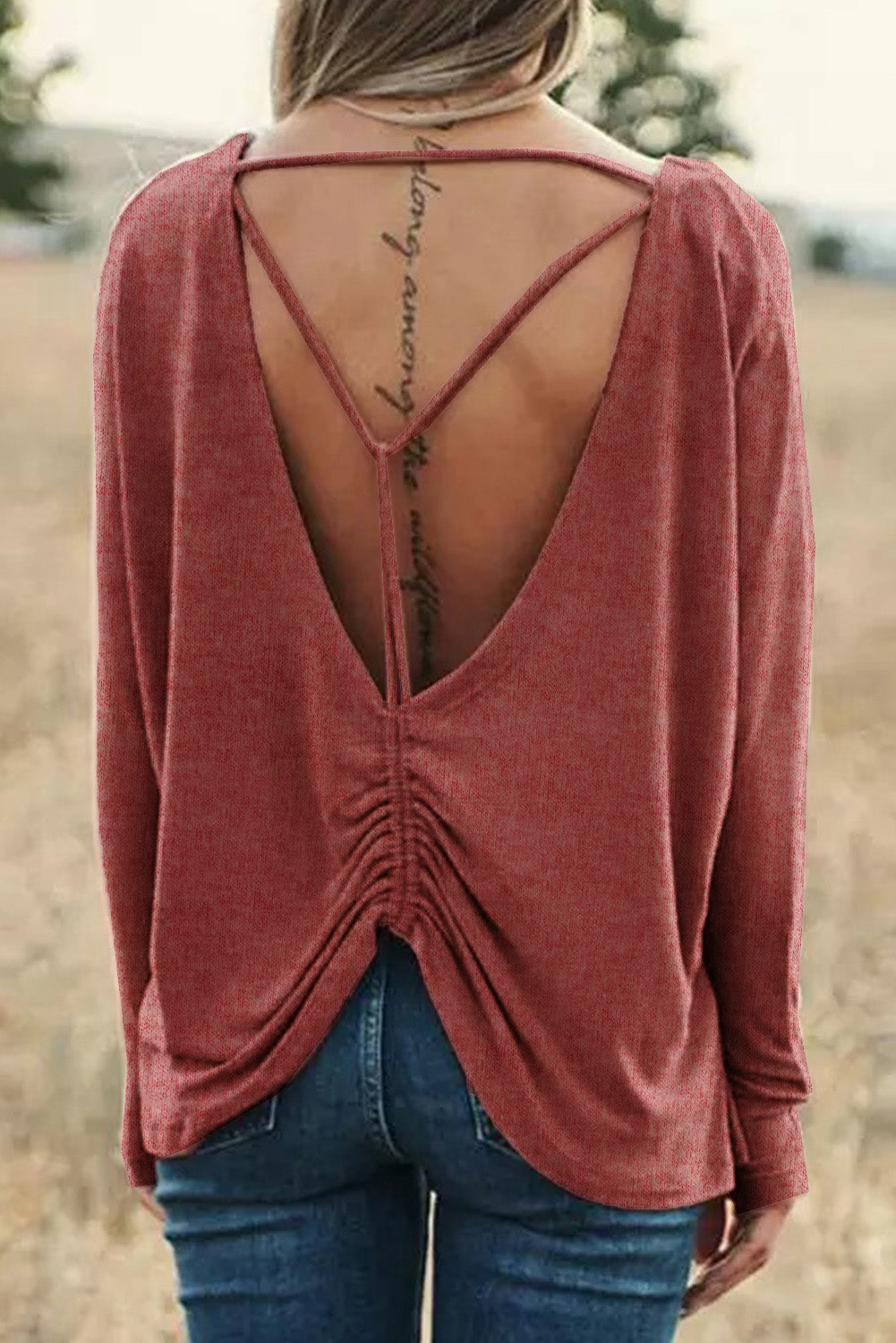 Hollow-out Ruched Back Top