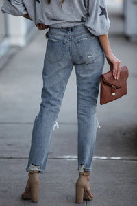 High Rise Distressed Light Jeans