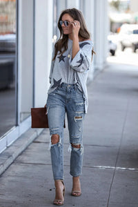 High Rise Distressed Light Jeans