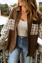 Load image into Gallery viewer, Brown Plaid Patchwork Corduroy Shacket
