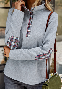 Quilted Plaid Color Patching Pullover