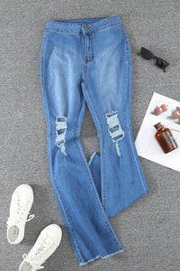 Sky High Waist Ripped Flare Jeans