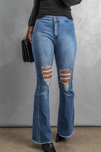Sky High Waist Ripped Flare Jeans