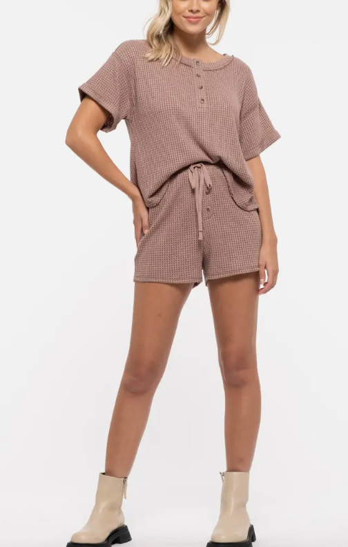 Waffle Knit Shorts Combo Lounge Set